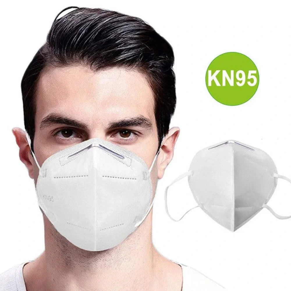 UNISEX Flat Disposable KN95 Face Mask With Earlock 5 Layer Melt Blown No…